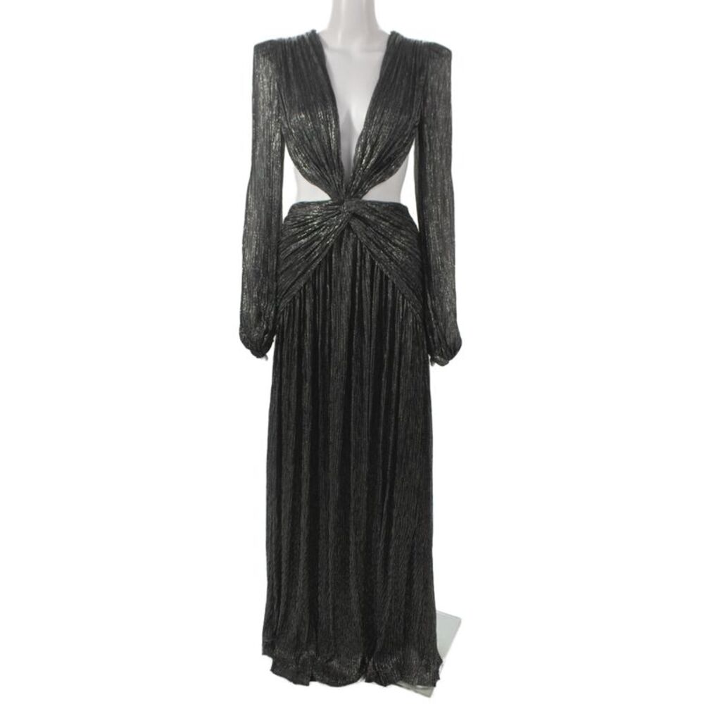 PatBO Women Maxi Dress Black V Neck Long Sleeve Zip Size 42